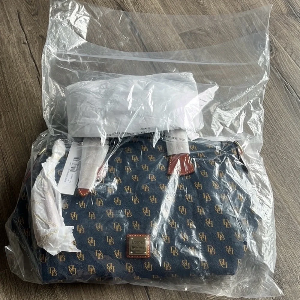 NWT Dooney & Bourke Monogram Navy Trina Satchel